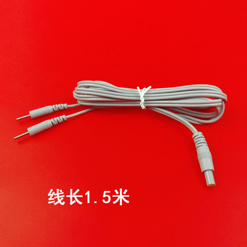 圆头六合电极线 理疗仪电极片插针式连接线 一拖二直头抗拉连接线