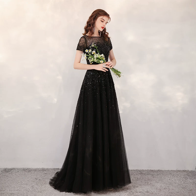 Black elite evening dress, long skirt