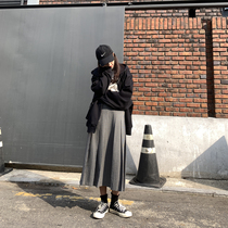 SIXI Sixi home-made 19 autumn and winter plaid pleated skirt womens long thin wild a-line skirt