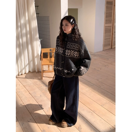 Цветной ретро свитер, демисезонный кардиган, трикотажная булавка, куртка