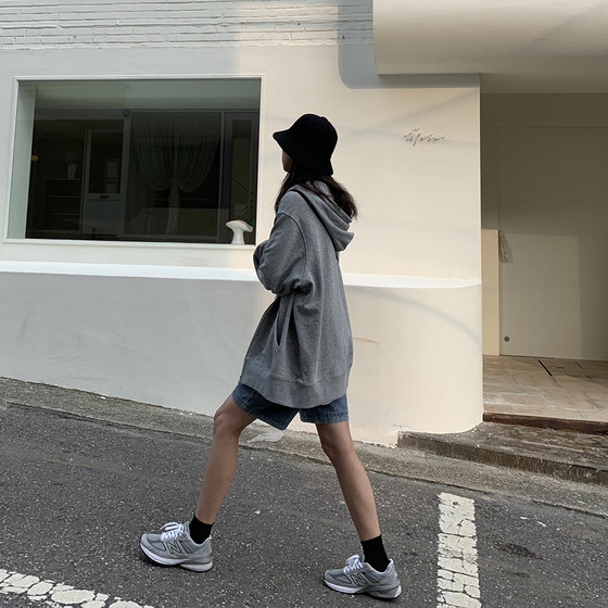 SIXI 四喜家 spring retro lazy solid color hooded sweater women's loose all-match casual zipper jacket