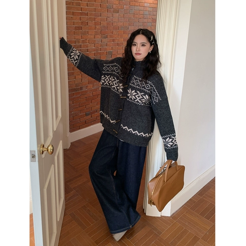 Цветной ретро свитер, демисезонный кардиган, трикотажная булавка, куртка