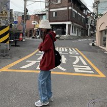 SIXI Sixi home-made spring retro lazy solid color hooded sweater women loose and wild casual zipper jacket