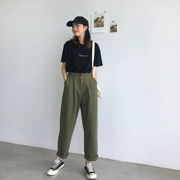 四喜 2019 mùa thu mới hiphop overalls nữ phiên bản Hàn Quốc của quần ống rộng bf gió ins thường phục - Quần Harem