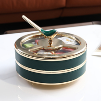 European high-grade alloy light luxury leather dried fruit box living room coffee table double fruit plate desktop grid snack storage box