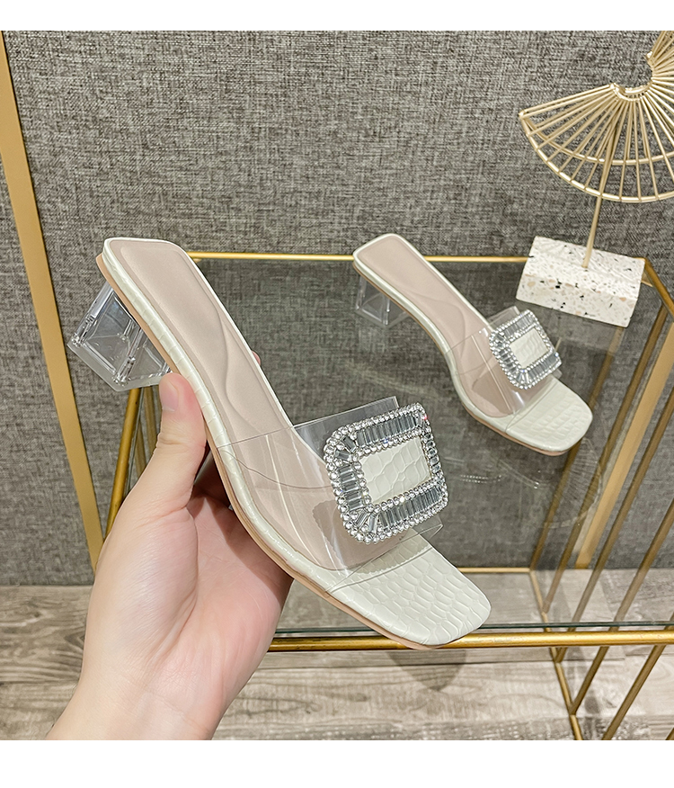 C9512 1380K GIÀY CAO GÓT NỮ RUOREAG GẮN ĐÁ GÓT VUÔNG MÙA HÈ TRONG SUỐT GIÀY DÉP NỮ G04 SẢN PHẨM MỚI