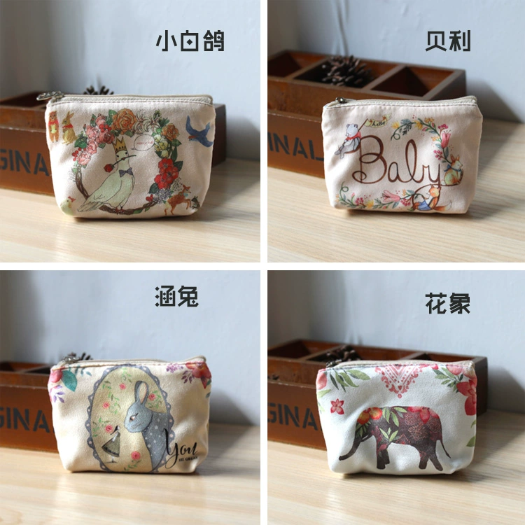 Đồng xu túi đựng tiền xu Túi vải nhỏ Túi xách dễ thương Sinh viên sáng tạo phim hoạt hình in túi khóa