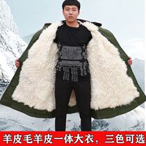 Sheepskin military cotton coat male fur integrated winter long thick warm cotton coat cold protection labor protection northeast cotton jacket