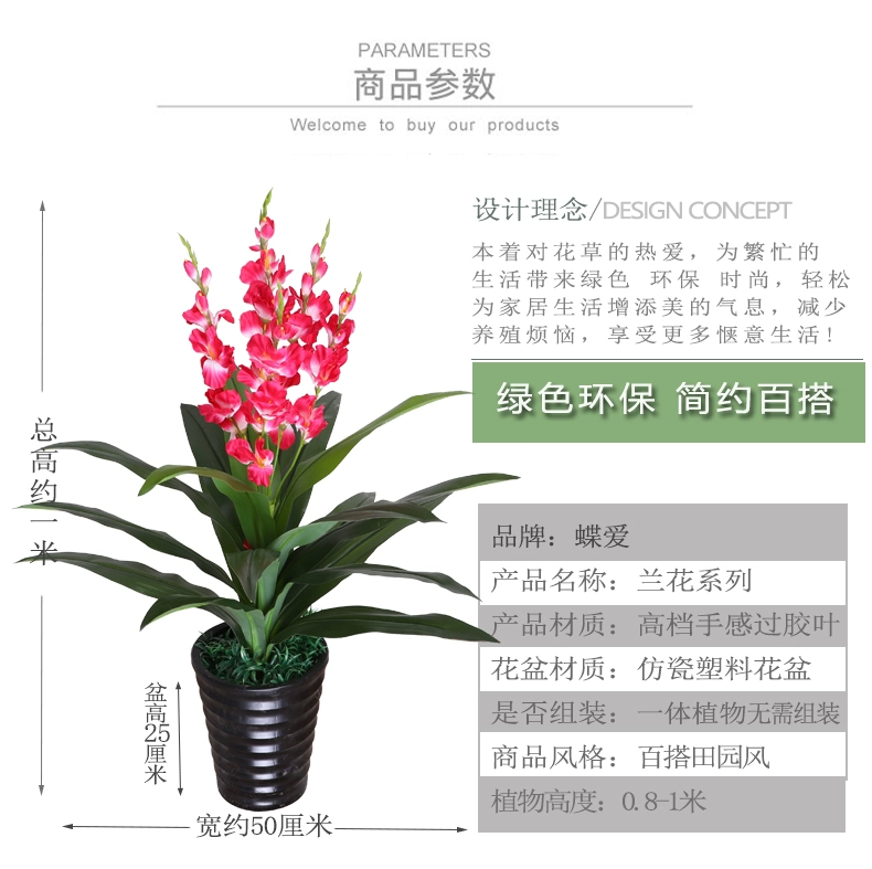 Mô phỏng hoa phong lan nhựa phòng khách trong nhà sàn lụa hoa trang trí cây Phalaenopsis chậu văn phòng hoa giả - Hoa nhân tạo / Cây / Trái cây