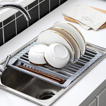 Porcelain wood together with foldable kitchen sink roller shutters drain basket washing vegetable basin fruit and vegetable storage shelves Dish Racks