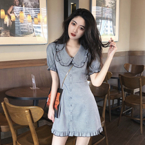 HSW Doll Collar Dress Skirt Woman Summer Cashew Style Balloon style Balloon Skirt Vintage Korean Girl Wearing a touch of sweet and beautiful dress