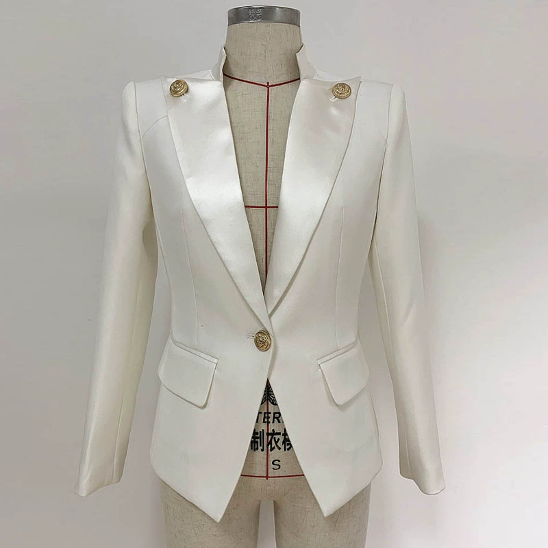 Người nổi tiếng phù hợp với nhà ga châu Âu 2020 phụ nữ mới satin ve áo một nút phù hợp với áo khoác ngắn - Business Suit