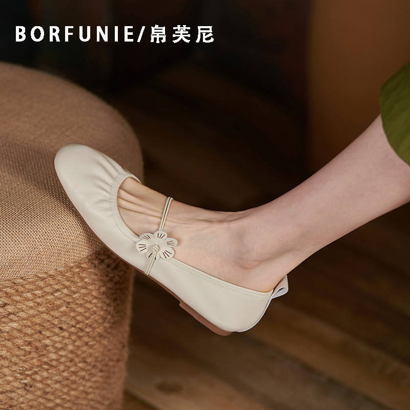 2022 Autumn New Genuine Leather Comfort Soft Base Bean Pregnant Woman Small Ladyshoe Woman Flat flat Shallow Mouth Single Shoes Casual All Season Shoes 