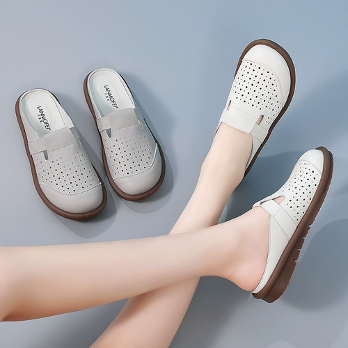 Тапочки, обувь, летние дышащие туфли, слайдеры для матери, мягкая подошва, из натуральной кожи