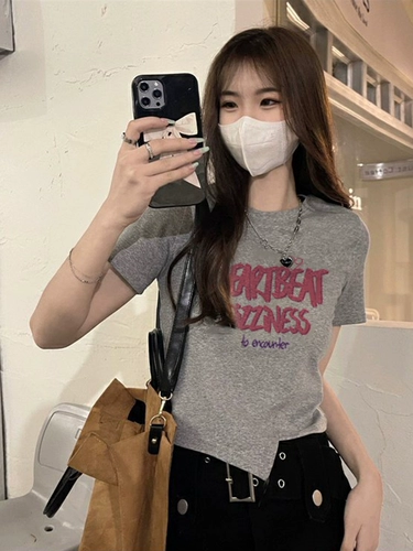 Tide, небольшая дизайнерская летняя хлопковая короткая футболка, тренд сезона, короткий рукав, высокая талия