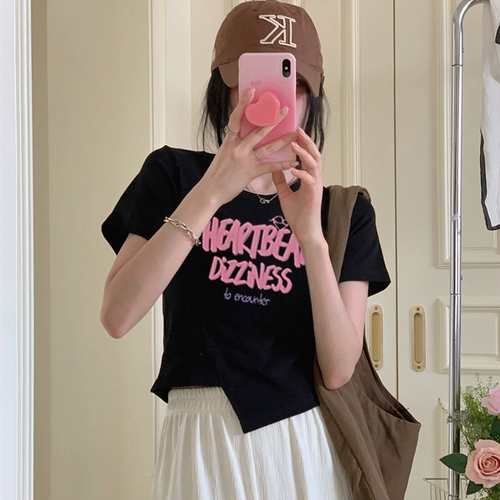 Tide, небольшая дизайнерская летняя хлопковая короткая футболка, тренд сезона, короткий рукав, высокая талия