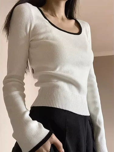 Сексуальный лонгслив, осенняя демисезонная тонкая приталенная белая трикотажная футболка