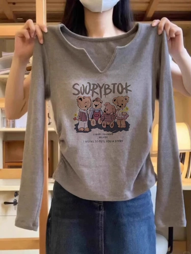 Хлопковая футболка, приталенный приятный телу весенний короткий лонгслив, 2024 года