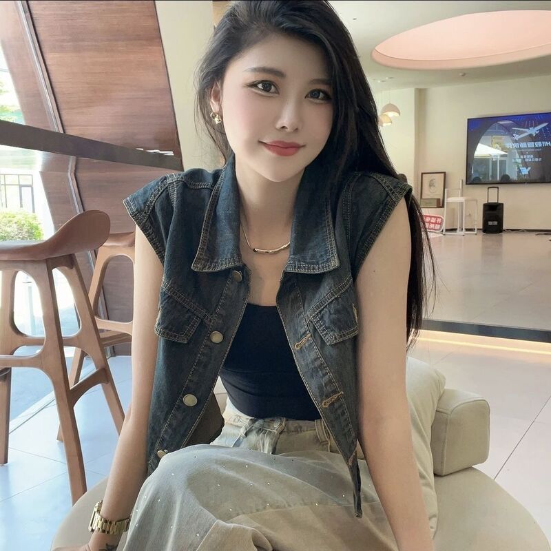 Women's Denim Vest 2026 Summer New Style Loose Versatile Fashionable Short-Sleeved Thin Outerwear Shirt Top Trendy