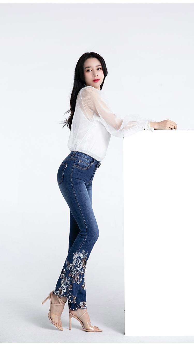 Fengzi 2018 mùa hè đính cườm thêu chín rưỡi quần jeans nữ co giãn cỡ lớn đã mỏng 3282 - Quần jean quần jeans nữ