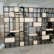 Wrought iron partition Vintage industrial style furniture bookshelf cabinet Wrought iron solid wood lattice shelf display rack Partition screen