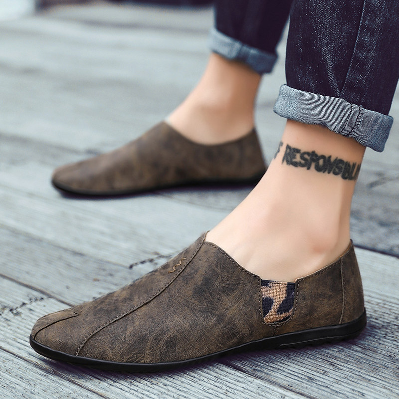 Bean Shoe Men's Korean Version Trends 2022 New Winter Men Shoes Boomer Shoes Business Positive Dress Men Casual Leather Leather leather