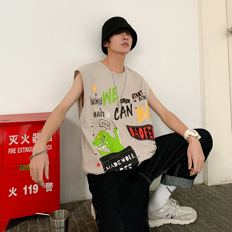 2020 mới vest ins nam xu hướng thủy triều không tay vai sinh viên gió Hồng Kông mất 100 thể thao t-shirt đầu