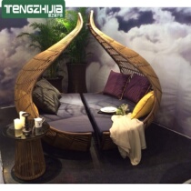 Outdoor furniture imitation rattan sofa bed high-end villa imitation rattan lounge chair leisure balcony swimming pool sofa round bed promotion