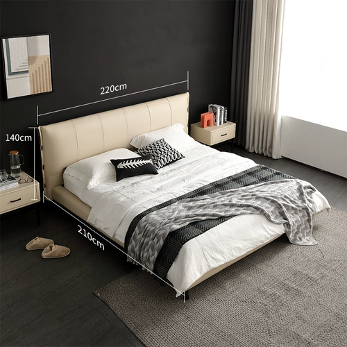 Легкая роскошная кожаная кровать скандинавская главная спальня маленькие блоки двойная простота.