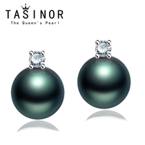 TASINOR Tahitian seawater black pearl earrings 18k gold inlaid diamond earrings jewelry for wife and girlfriend