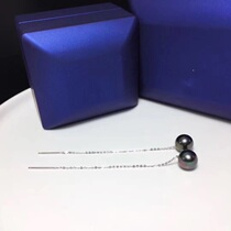 Tahitian black pearl ear wire earrings 9-10mm round and flawless peacock green