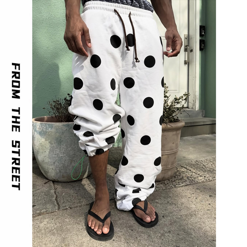 From the Street White Polka Dot Wide-Leg Jogger Sweatpants Spring and Summer Loose Casual Long Pants From the Street White Polka Dot Wide-Leg Jogger Sweatpants Spring and Summer Loose Casual Long Pants