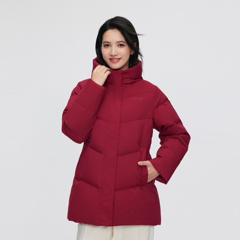 Bosideng New Winter Women's down Jacket with Hood, Loose Fit, Basic Thickened Warm Coat in Bright Red, Gift for Mom