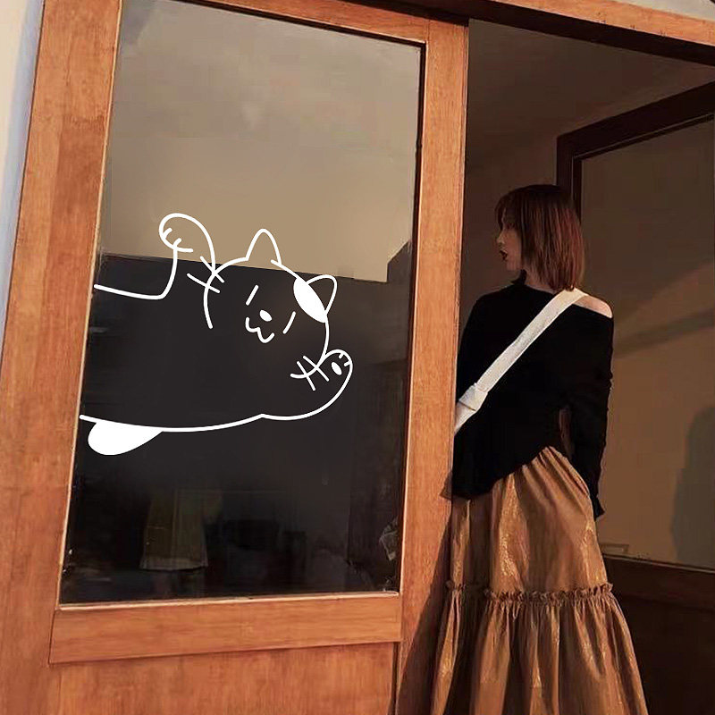 Fun interactive cute cat anti-collision glass door sticker ins cartoon tile sticker refrigerator overall cabinet decoration sticker