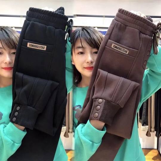 加绒款秋冬大码休闲宽松运动裤休闲哈伦裤子束脚打底卫裤新款女潮