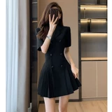 Костюм, летнее платье, приталенная юбка в складку, в стиле Шанель, короткий рукав