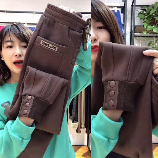 加绒款秋冬大码休闲宽松运动裤休闲哈伦裤子束脚打底卫裤新款女潮