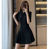 Костюм, летнее платье, приталенная юбка в складку, в стиле Шанель, короткий рукав