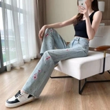 Ретро летние штаны, прямые свободные джинсы, с вышивкой, высокая талия, свободный крой