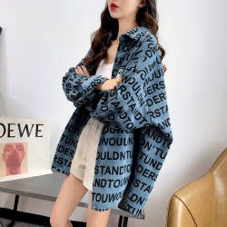 College style corduroy printed shirt jacket 2024 autumn new loose Korean style retro mid-length shirt for women