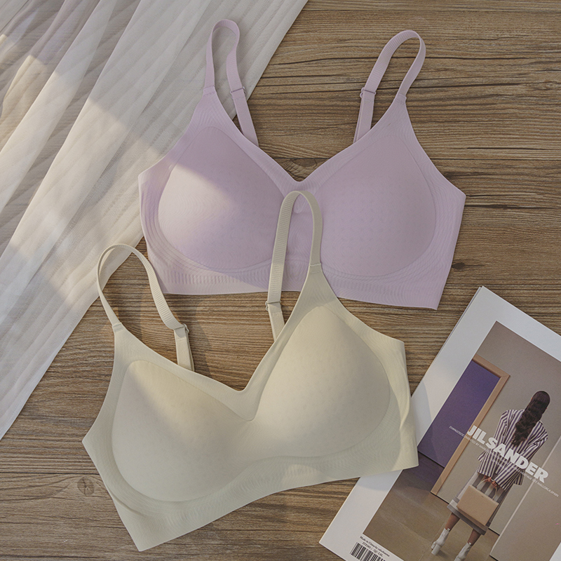 Late Summer Meow-Chan Seamless Underwear for Women with Small Busts, Push-Up, No Underwire, Side Breast Support, Anti-Sagging, Comfortable, Cool, Breathable Bra
