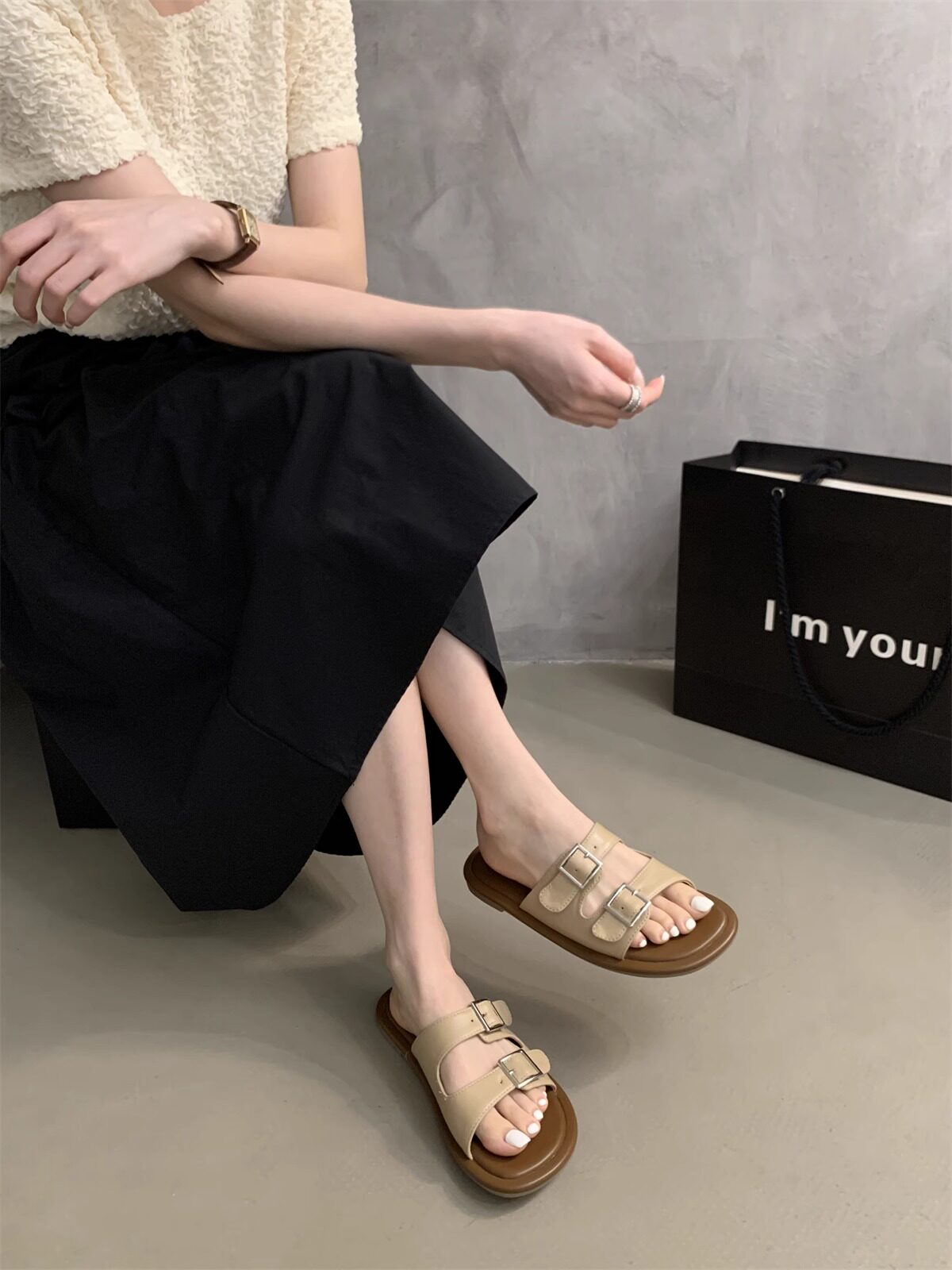 шлёпанцы birkenstocks拖鞋女士夏季外穿2025新仙女风格与裙子平底沙滩凉鞋海滨凉鞋 Favlillian