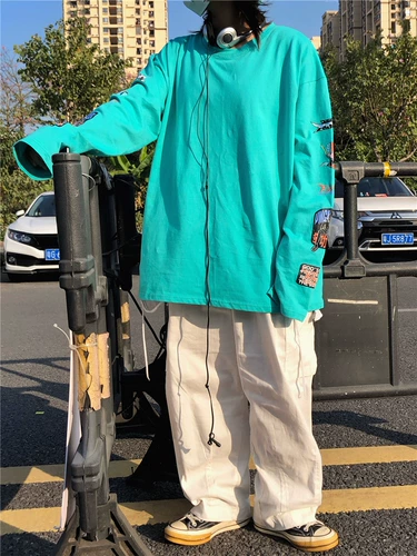 Мультяшный осенний хлопковый базовый приятный телу лонгслив для влюбленных, 2022, оверсайз