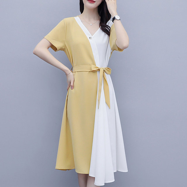 Large size women's clothing middle-aged mother dress female summer chiffon fat mm cover belly belly thin skirt temperament western style summer dress