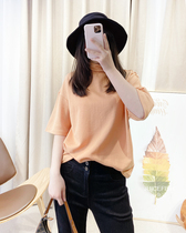 Before the loss of Qing 158 niche design comfortable breathable customer for fabric cotton loose high collar short sleeve T-shirt 5 Color Women