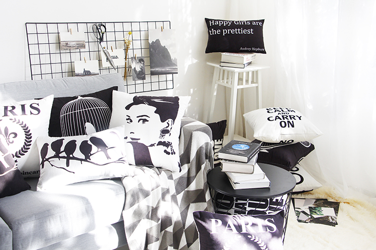 Bắc âu hai mặt hiện đại nhỏ gọn màu đen và trắng mẫu gối đệm phòng khách sofa hug pillowcase mô hình mềm inter-ply gối gối ghế