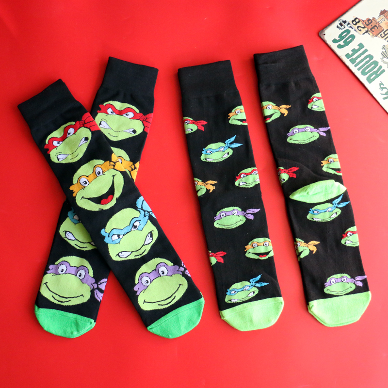Socks Cartoon Anime Ninja Casual Sports Skateboard All-Season Unisex Youth Mid-Length Trendy Socks Turtle Game Socks