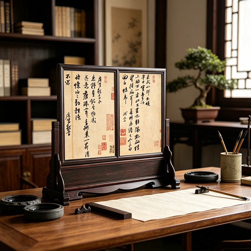 Redwood Double-Frame Chinese-Style Picture Frame, Chicken Wing Wood, Traditional Chinese Painting Frame with Mortise and Tenon Joints, Calligraphy Work, Rice Paper Painting Mounting Frame