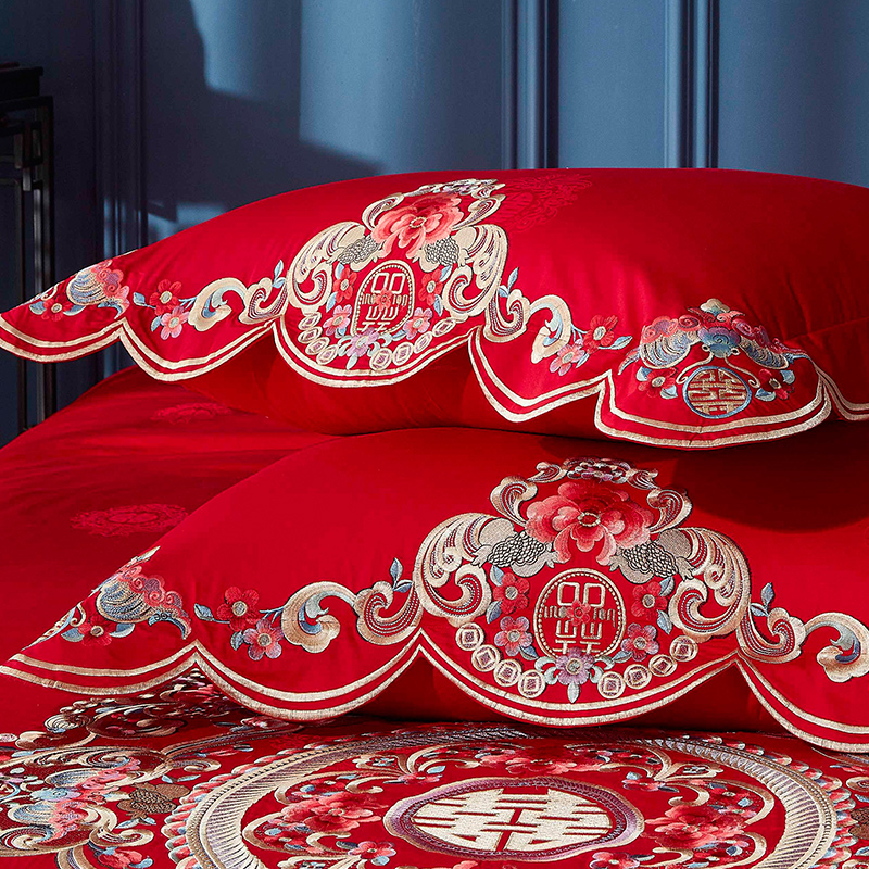 mengjie home textile 60 thread count cotton wedding six piece set big red happy quilt set wedding bedding good lu double happiness