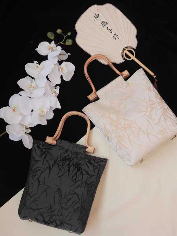 Shenyan's "Bamboo Forest Breeze" Retro Chinese-Style Bamboo Handle Handbag, Cheongsam Bag, Large Capacity, Versatile New Chinese-Style Bag